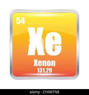 Icône xénon. Elément chimique XE. Numéro atomique 54. Masse 131.29. Carré orange. Illustration de Vecteur