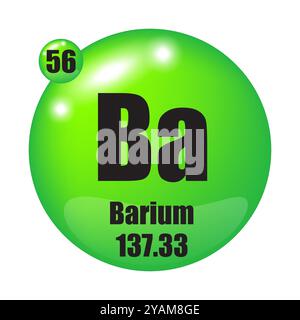 Icône baryum. Elément chimique BA. Numéro atomique 56. Masse 137.33. Image de sphère verte. Symbole vectoriel. Illustration de Vecteur