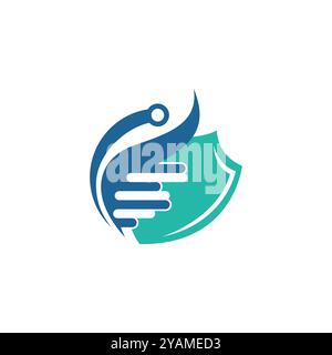 Image vectorielle de logo anti-virus Shield. Virus et bouclier, protection antibactérienne, conception de logo de médicament antiviral. Icône de protection antibactérienne, bouclier et Illustration de Vecteur