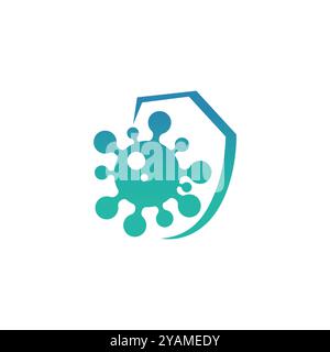 Image vectorielle de logo anti-virus Shield. Virus et bouclier, protection antibactérienne, conception de logo de médicament antiviral. Icône de protection antibactérienne, bouclier et Illustration de Vecteur