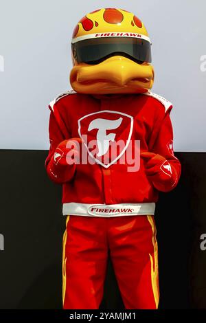 La mascotte de Firestone, Firehawk, pose pour la caméra alors que l'Iowa Speedway accueille la série INDYCAR pour le week-end de course Hy-Vee INDYCAR à Newton, IA Banque D'Images