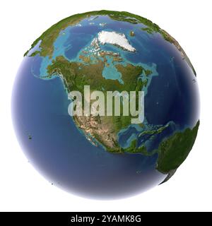 La terre avec l'eau translucide dans les océans et la topographie détaillée des continents Banque D'Images