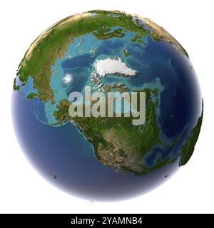 La terre avec l'eau translucide dans les océans et la topographie détaillée des continents Banque D'Images