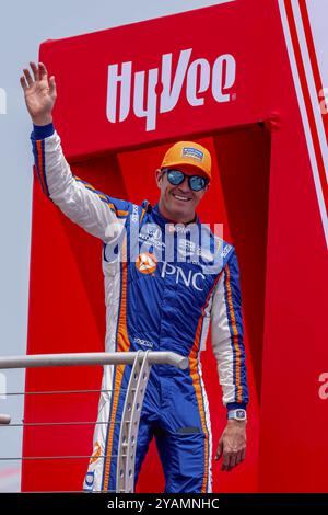 SCOTT DIXON (9 ans), pilote de la série INDYCAR, d'Auckland, en Nouvelle-Zélande, est présenté aux fans avant de courir pour le week-end Hy-Vee INDYCAR Race à l'IO Banque D'Images