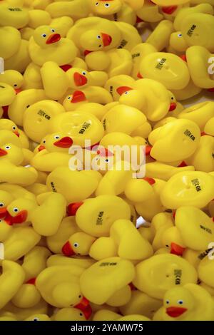 Une baignoire pleine de canards en caoutchouc Banque D'Images