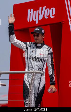 CHRISTIAN LUNGAARD (45 ans), pilote de la série INDYCAR, originaire de Hedensted, Danemark, est présenté aux fans avant de courir pour le week-end de la course Hy-Vee INDYCAR à t Banque D'Images