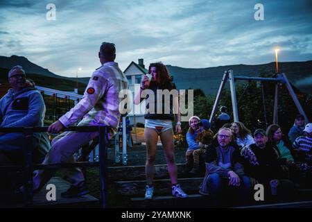 Sydregote, île Féroé. 19 juillet 2024. Le groupe islandais Groa donne un concert live lors du festival de musique féroïen G Festival 2024 à Sydregote. Banque D'Images