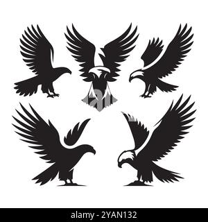 Ensemble de vecteur de silhouette d'aigle sur fond blanc Illustration de Vecteur