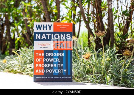 Gros plan Daron Acemoglu et James A. Robinson's Why Nations Fail livre in the Garden. Banque D'Images