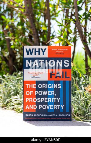 Gros plan Daron Acemoglu et James A. Robinson's Why Nations Fail livre in the Garden. Banque D'Images