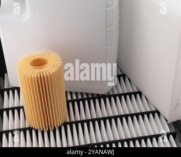 Filtre à huile, filtre à air et fond de texture de filtre d'habitacle. Pièces de rechange d'une voiture. Pièces de rechange de qualité pour le service ou l'entretien de voiture. Accès aux pièces automobiles Banque D'Images