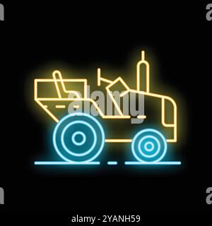 Icône au néon lumineux d'un tracteur travaillant dans un champ la nuit, parfait pour l'agriculture et les visuels agricoles Illustration de Vecteur