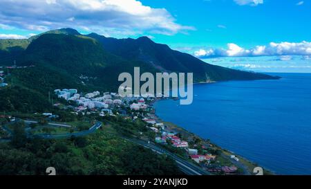 Vue aérienne sur la baie Azure du Paradis Guadeloupe, îles des Caraïbes Banque D'Images