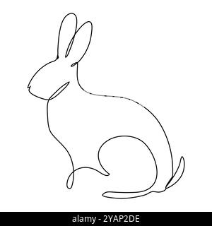 Dessin continu d'une ligne de lapin de Pâques. Jolie silhouette de lapin avec des oreilles dans un style minimaliste simple pour le motif de printemps carte de voeux et Web Ban Illustration de Vecteur