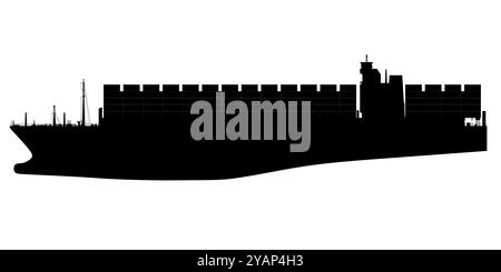 Silhouette de cargo avec illustration vectorielle de conteneurs isolée sur un fond blanc. Vue latérale Illustration de Vecteur