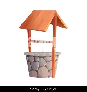 Vieux village puits d'eau en bois et en pierre, médiéval souhaitant dessiner bien illustration vectorielle Illustration de Vecteur