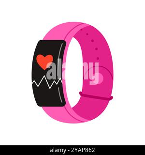 Montre intelligente rose avec coeur et tableau d'impulsion sur l'illustration vectorielle d'écran rectangulaire Illustration de Vecteur
