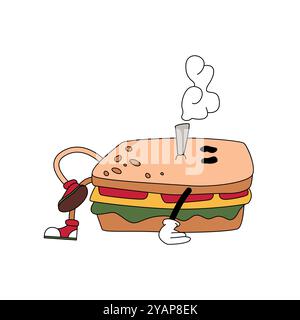 Groovy drôle psychédélique mensonger caractère sandwich fumant illustration vectorielle de cigarette Illustration de Vecteur