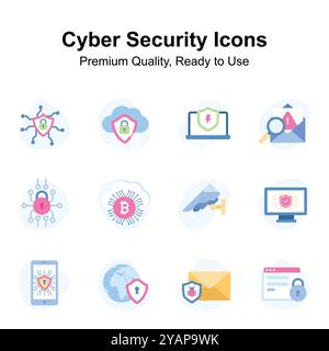 Icônes de cybersécurité de qualité supérieure définies, prêtes à l'emploi et au téléchargement Illustration de Vecteur