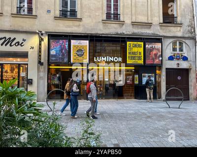 Paris, France, Groupe de personnes marchant dans la rue, Front Français Cinéma indépendant, cinéma, 'Luminor', le Marais Banque D'Images