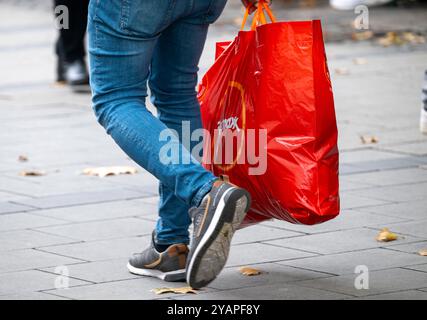 Munich, Allemagne. 15 octobre 2024. Les passants se promènent dans la zone piétonne de la capitale bavaroise avec des sacs à la main. Crédit : Peter Kneffel/dpa/Alamy Live News Banque D'Images