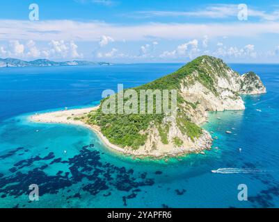 Paysage avec l'île de Marathonisi, Zakynthos, Grèce Banque D'Images