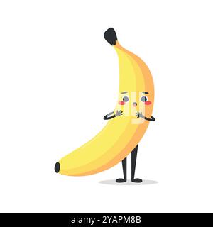 Joli personnage de banane de dessin animé est surpris ou effrayé. Mascotte de fruits de banane. Illustration vectorielle Illustration de Vecteur