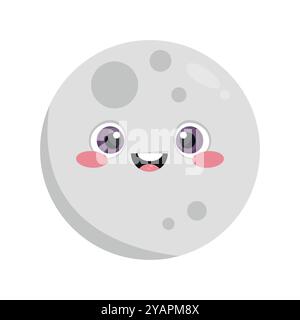 Personnage mignon de lune de dessin animé souriant. Mascotte de lune dans le style enfantin isolé sur fond blanc. Illustration vectorielle Illustration de Vecteur