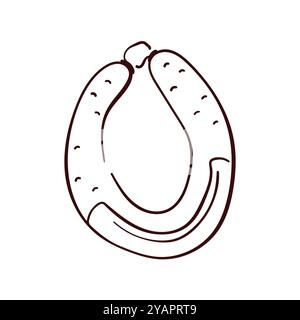 Logo de saucisse en style dessin au trait. Parfait pour boucherie, menu de restaurant, emballage alimentaire, design culinaire ou barbecue. Isolé sur fond blanc Illustration de Vecteur