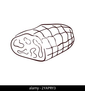 Rouleau de viande tranchée de jambon dans un filet en ligne de style artistique. Design idéal pour boucherie, menu de restaurant, emballage alimentaire et thème culinaire. Illustration de Vecteur