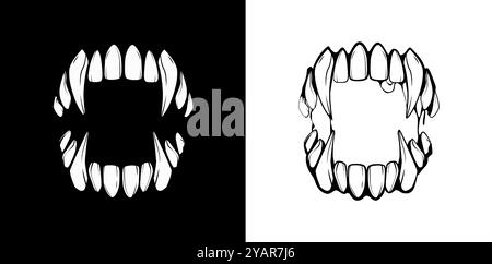 Mâchoire de monstre avec des crocs tranchants, bouche ouverte de vampire avec des dents tranchantes et des crocs Illustration de Vecteur