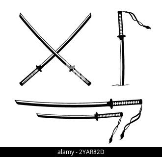 Katana et Wakizashi isolés sur fond blanc Illustration de Vecteur