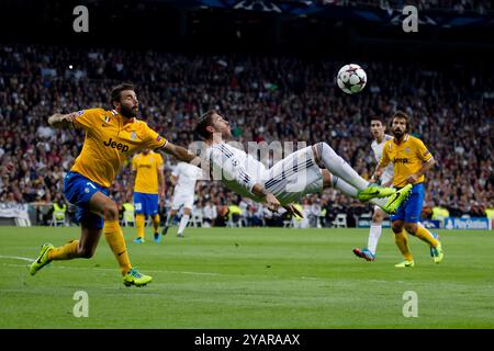 23/octobre/2013 : Sergio Ramos en action pendant la Ligue des Champions, Groupe B, match Real Madrid vs Juventus, Real Madrid bat la Juventus 2- Banque D'Images
