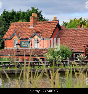 The Black Horse Inn, sur le canal Kennet et Avon à Devizes, Wiltshire, West Country, Angleterre, Royaume-Uni. Prise en juin 2024. Été Banque D'Images