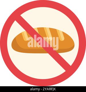 Icône simple d'une miche de pain barrée d'un cercle rouge et d'une barre oblique, représentant un régime sans gluten Illustration de Vecteur