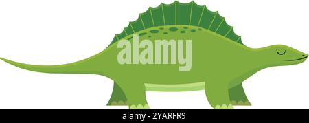 Le dinosaure dimetrodon vert amical marche heureusement vers la droite sur un fond blanc, parfait pour l'éducation et le plaisir des enfants Illustration de Vecteur