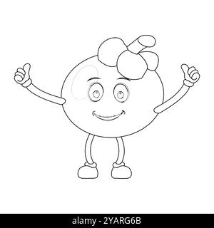 Personnage joyeux de fruit de mangoustan de bande dessinée. Mascotte est en format contour, idéal pour les livres de coloriage pour enfants, eps 10 Illustration de Vecteur