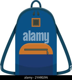 Illustration représentant un sac à dos bleu debout, mettant en valeur sa poche avant et ses sangles. Idéal pour représenter la rentrée scolaire, les voyages ou le transport Illustration de Vecteur