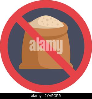 Signe interdit rouge avec sac de farine représentant un régime sans gluten, aucune céréale autorisée symbole dans un style plat Illustration de Vecteur