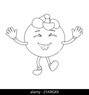 Personnage joyeux de fruit de mangoustan de bande dessinée. Mascotte est en format contour, idéal pour les livres de coloriage pour enfants, eps 10 Illustration de Vecteur
