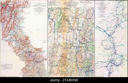 SEATTLE - 11 septembre 2022 - carte vintage détaillée montrant les mouvements des armées des généraux sherman et johnston pendant la campagne d'atlanta de 1864 Banque D'Images