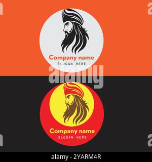 Minimaliste homme Vector logo avec cheveux longs et barbe Illustration de Vecteur