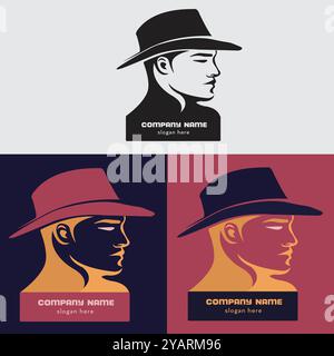 Homme minimaliste avec chapeau Vector logo Design Illustration de Vecteur