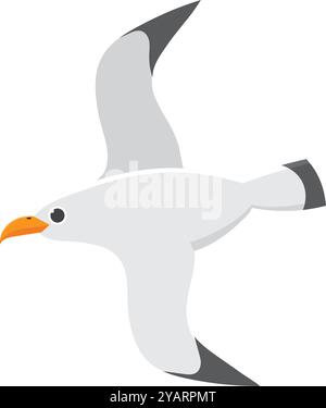Charmante mouette de dessin animé qui vole gracieusement avec des ailes déployées en largeur, capturant la liberté et le vol. Parfait pour divers projets Illustration de Vecteur
