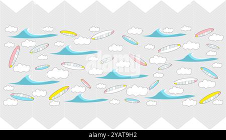 Surf sport, planches de surf, planches de paddle, plage, papier peint à motifs d'eau. Illustration abstraite conceptuelle. Motifs artistiques. Affaires, voyages Banque D'Images