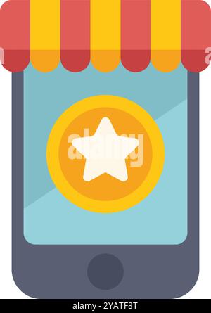 Smartphone affichant le programme de fidélisation de la clientèle avec badge étoile, symbolisant les points de fidélité et les avantages pour les achats en ligne Illustration de Vecteur