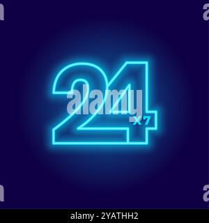 vecteur de fond de signe de néon de service ouvert 24 heures et 7 jours Illustration de Vecteur