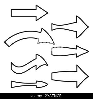 Collection de six dessins de flèche différents dans différentes directions, idéal pour la navigation ou les icônes de progression. Illustration de Vecteur