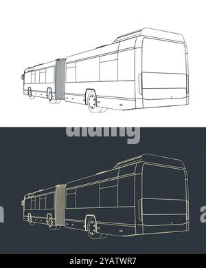 Illustration vectorielle stylisée des plans de la ville articulée ​​bus Illustration de Vecteur