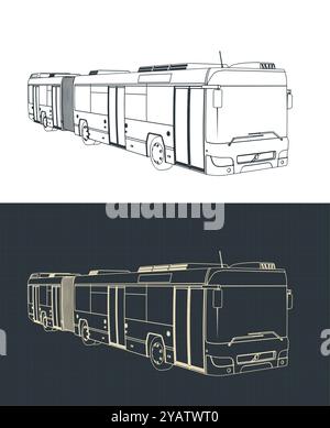 Illustration vectorielle stylisée des plans de la ville articulée ​​bus Illustration de Vecteur